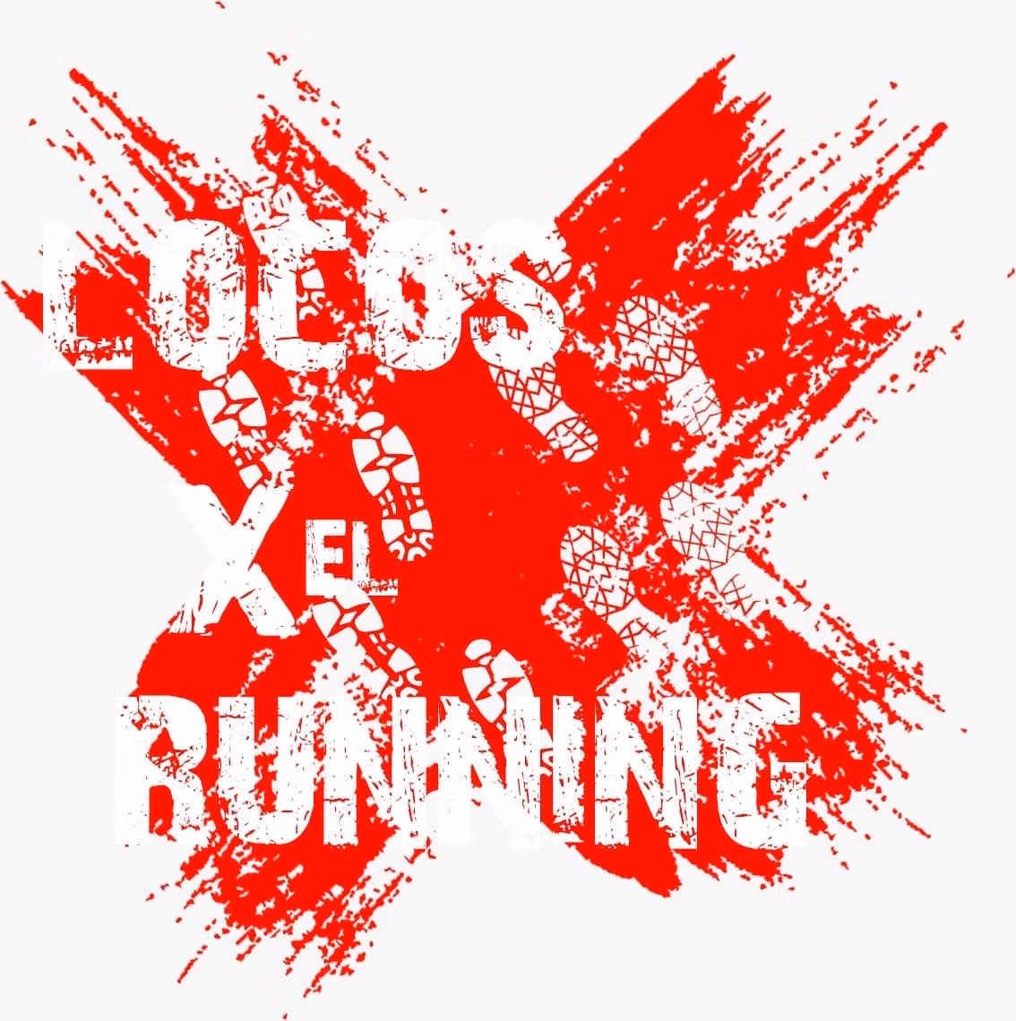 Logotipo del grupo Locos X el Running, con huellas de zapatos sobre un fondo rojo.