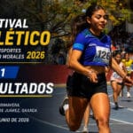 Atletas compiten en la pista de Parque Primavera durante el Día 1 del Festival Atlético Autotransportes Avendaño Morales 2026 en Oaxaca.